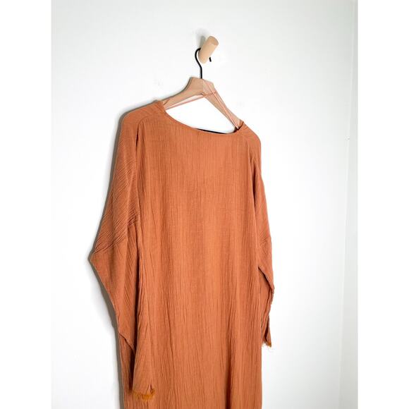 Zara Kaftan Swim Cover Up Dress Size M/L Brown Frayed Flowy Festival Hippie - Picture 7 of 9